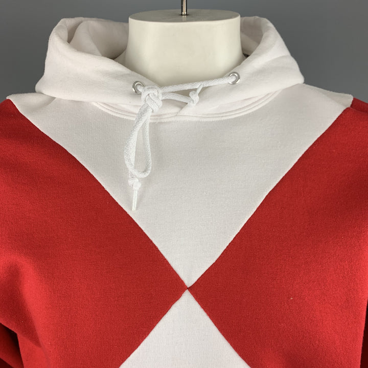 OPENING CEREMONY Size L Red & White Color Block Cotton Hoodie Pullover Sweater