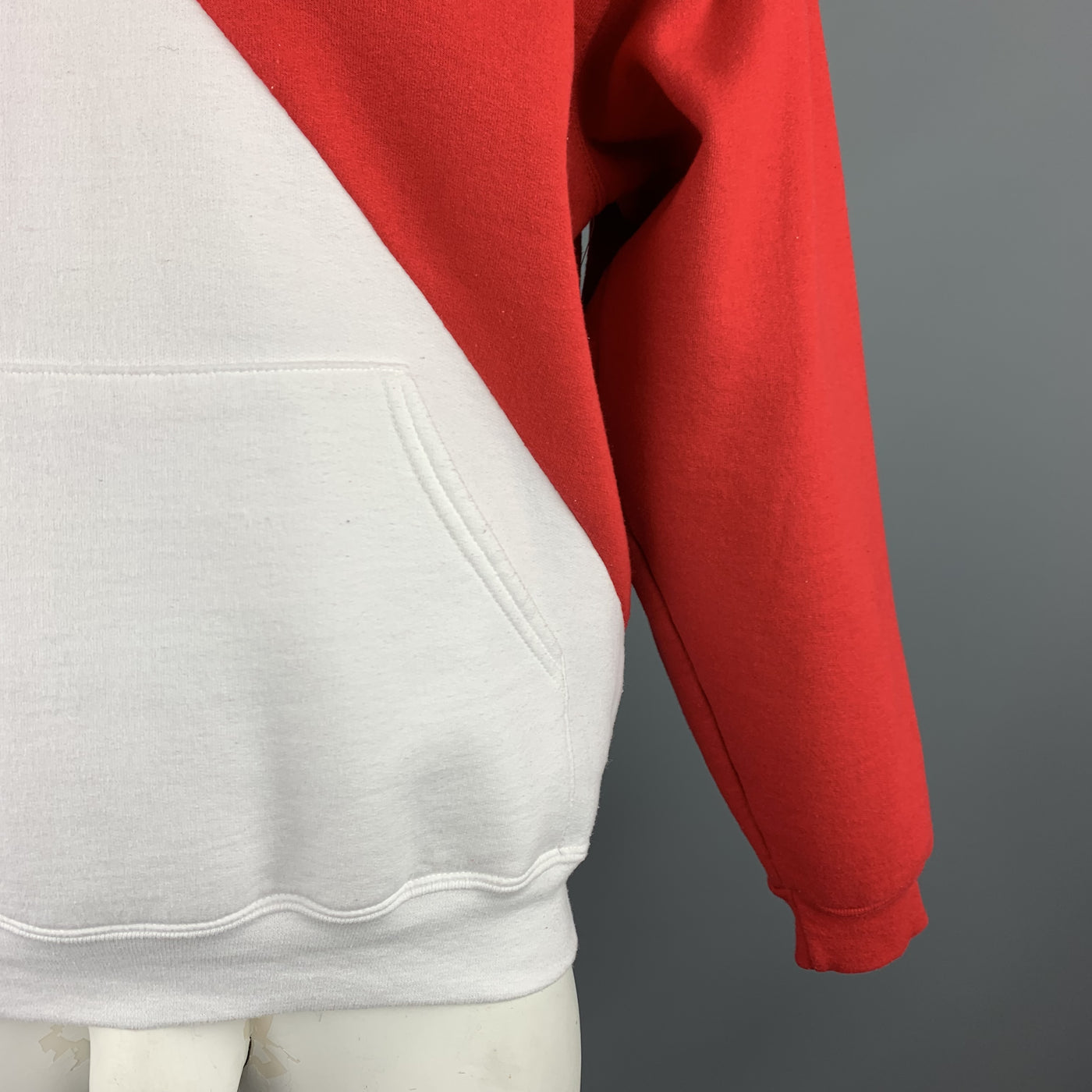 OPENING CEREMONY Size L Red & White Color Block Cotton Hoodie Pullover Sweater