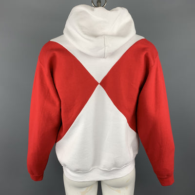 OPENING CEREMONY Size L Red & White Color Block Cotton Hoodie Pullover Sweater