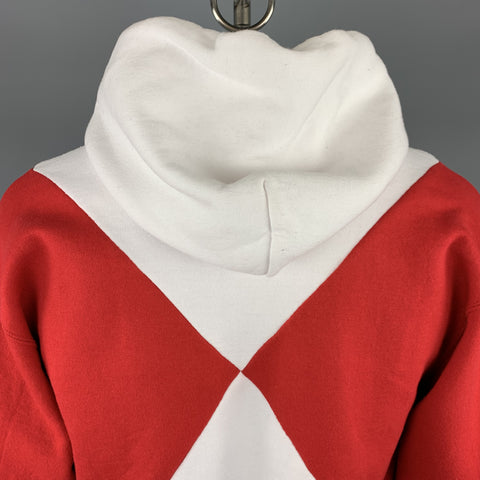 OPENING CEREMONY Size L Red & White Color Block Cotton Hoodie Pullover Sweater