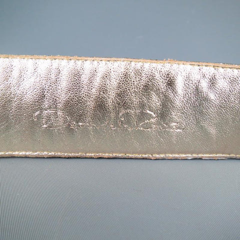 OSCAR DE LA RENTA Silver Metallic Tulle Gold Knot Buckle Leather Belt