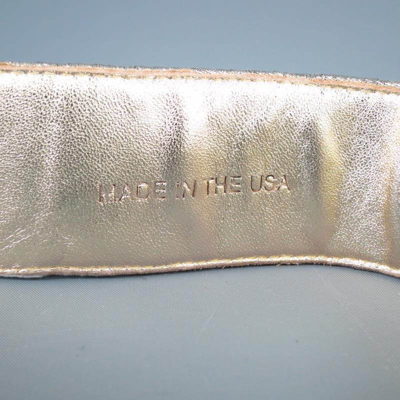 OSCAR DE LA RENTA Cinturón de cuero con hebilla de nudo dorado de tul metalizado plateado