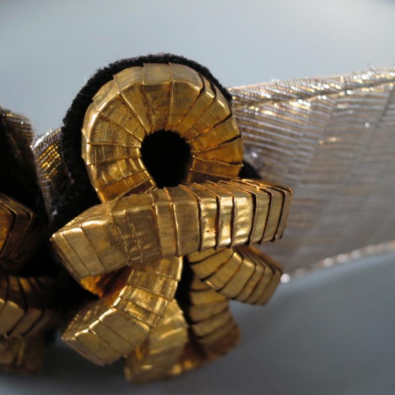OSCAR DE LA RENTA Ceinture en cuir avec boucle à nœud doré en tulle métallisé argenté