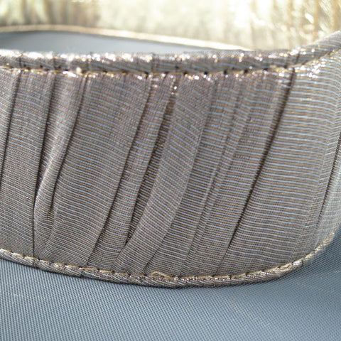 OSCAR DE LA RENTA Silver Metallic Tulle Gold Knot Buckle Leather Belt