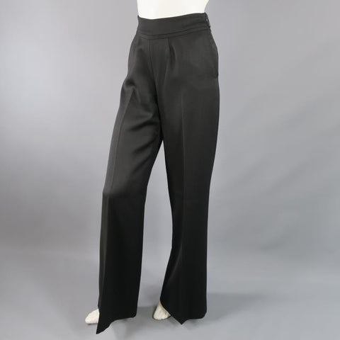 OSCAR DE LA RENTA Size 2 Black Wool  High Rise Wide Leg Ribbon Waist Dress Pants