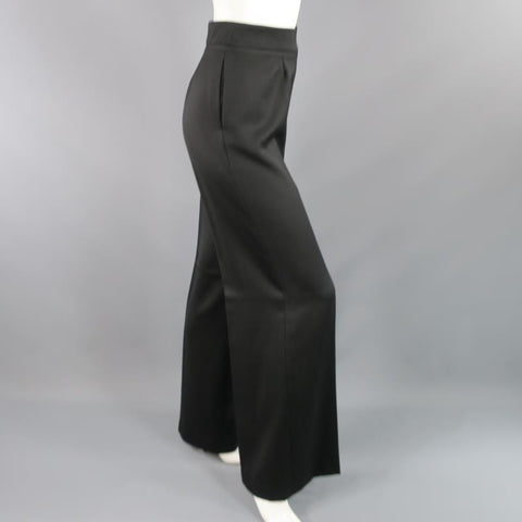 OSCAR DE LA RENTA Size 2 Black Wool  High Rise Wide Leg Ribbon Waist Dress Pants
