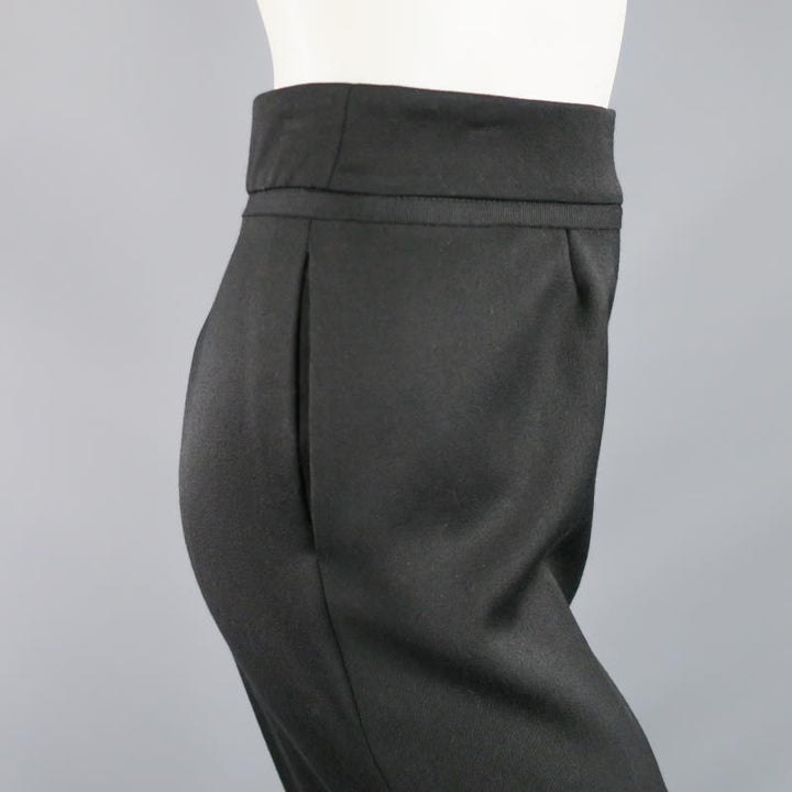 OSCAR DE LA RENTA Size 2 Black Wool  High Rise Wide Leg Ribbon Waist Dress Pants