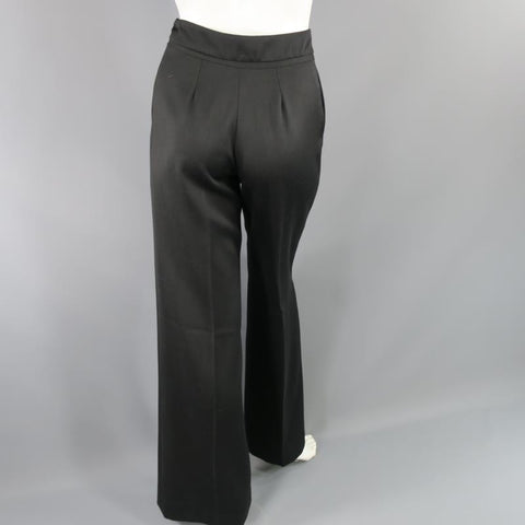 OSCAR DE LA RENTA Size 2 Black Wool  High Rise Wide Leg Ribbon Waist Dress Pants