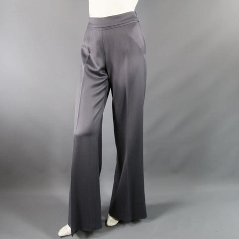OSCAR DE LA RENTA Size 2 Silver Grey Wool High Rise Wide Leg Ribbon Dress Pants