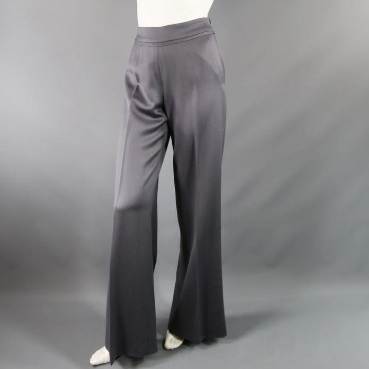 OSCAR DE LA RENTA Talla 2 Pantalones de vestir con cinta de pierna ancha y talle alto de lana gris plateado