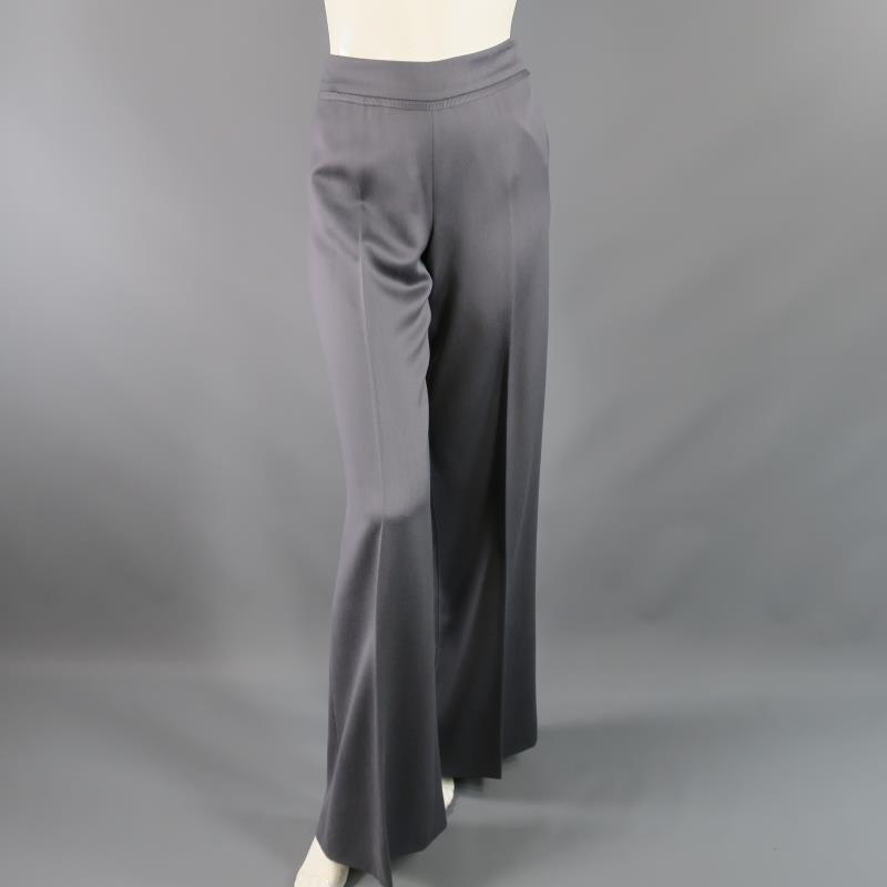 OSCAR DE LA RENTA Taille 2 Pantalon habillé en laine gris argenté taille haute à jambe large et ruban