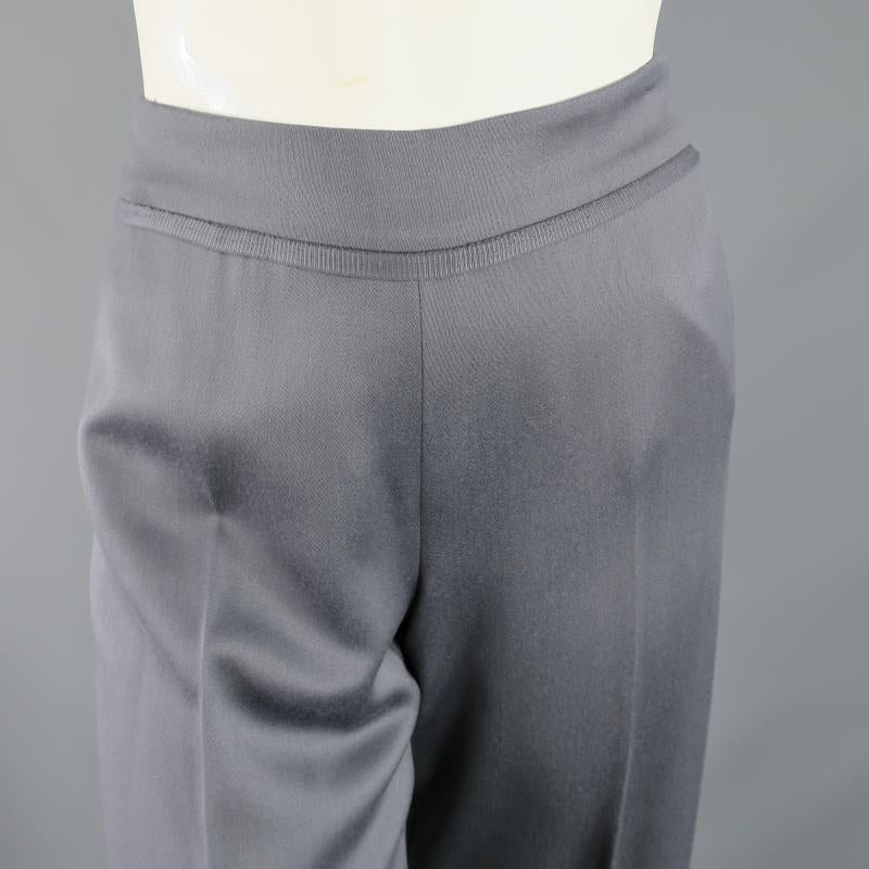 OSCAR DE LA RENTA Talla 2 Pantalones de vestir con cinta de pierna ancha y talle alto de lana gris plateado