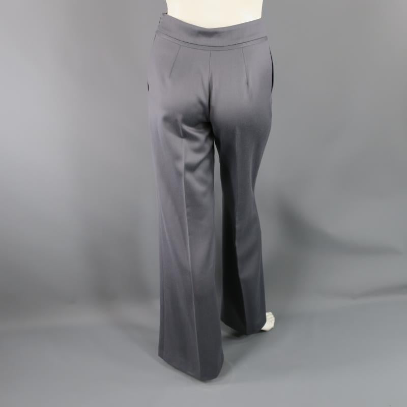 OSCAR DE LA RENTA Size 2 Silver Grey Wool High Rise Wide Leg Ribbon Dress Pants