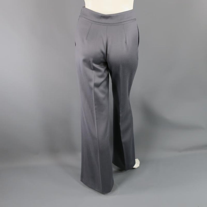 OSCAR DE LA RENTA Taille 2 Pantalon habillé en laine gris argenté taille haute à jambe large et ruban