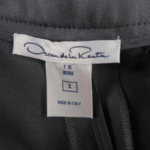 OSCAR DE LA RENTA Size 2 Silver Grey Wool High Rise Wide Leg Ribbon Dress Pants