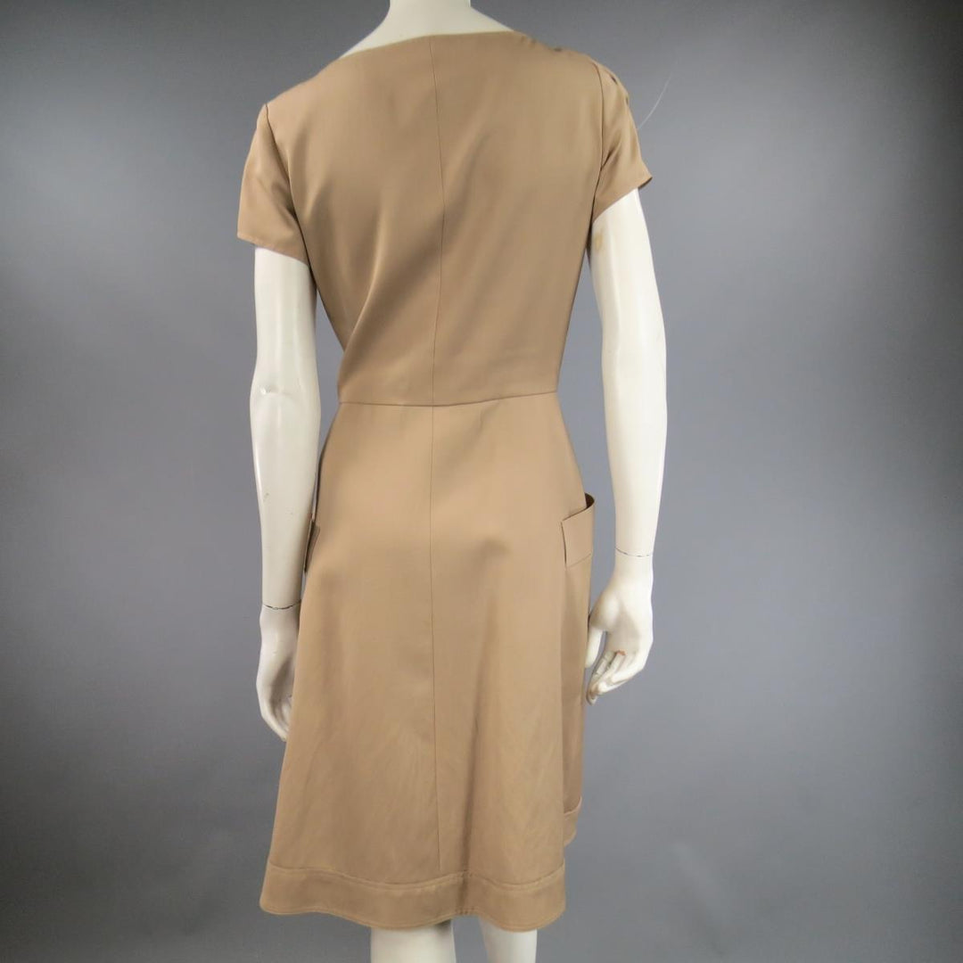 OSCAR DE LA RENTA Size 6 Beige Virgin Wool / Silk Short Embellished A Line Dress