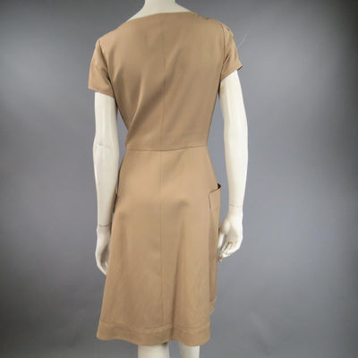 OSCAR DE LA RENTA Size 6 Beige Virgin Wool / Silk Short Embellished A Line Dress