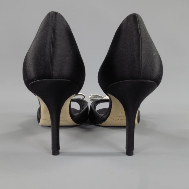 OSCAR DE LA RENTA Talla 6.5 Zapatos de tacón D'Orsay con lazo de cristal plateado y seda negra