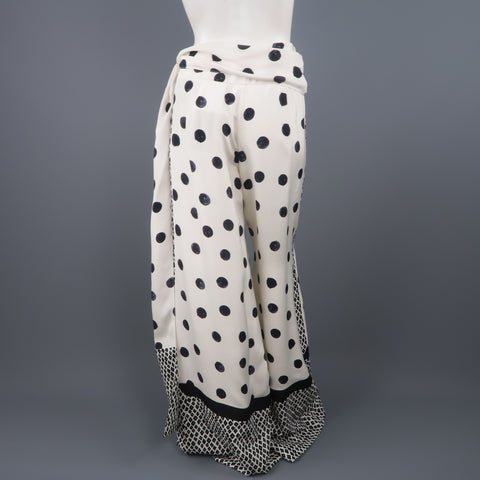 OSCAR DE LA RENTA Size 8 Cream & Black Mixed Print Silk Tie Wide Leg Dress Pants