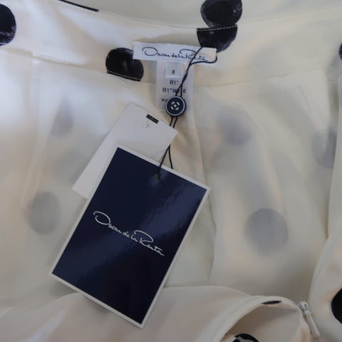 OSCAR DE LA RENTA Size 8 Cream & Black Mixed Print Silk Tie Wide Leg Dress Pants