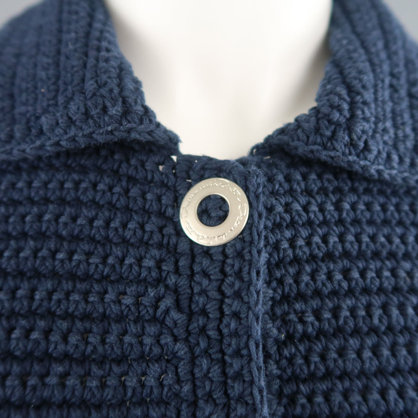 OSCAR DE LA RENTA Size M Blue Cotton Sailor Knit Silver Snap Cropped Jacket