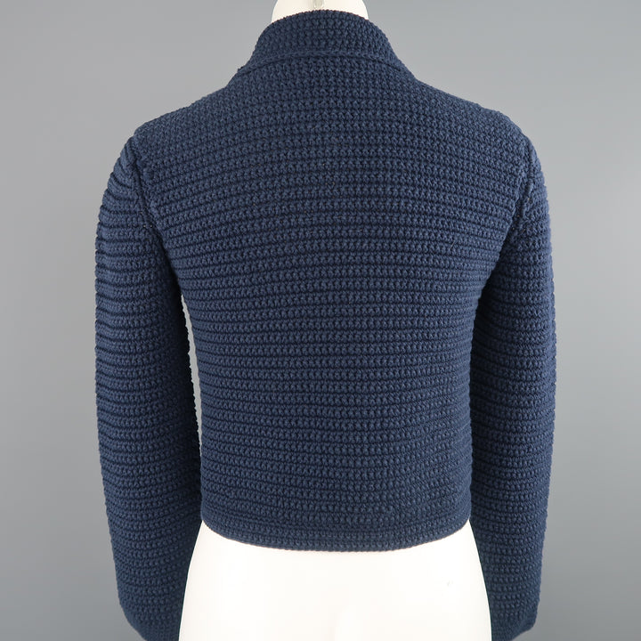 OSCAR DE LA RENTA Size M Blue Cotton Sailor Knit Silver Snap Cropped Jacket