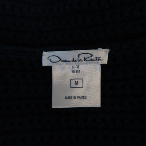 OSCAR DE LA RENTA Size M Blue Cotton Sailor Knit Silver Snap Cropped Jacket
