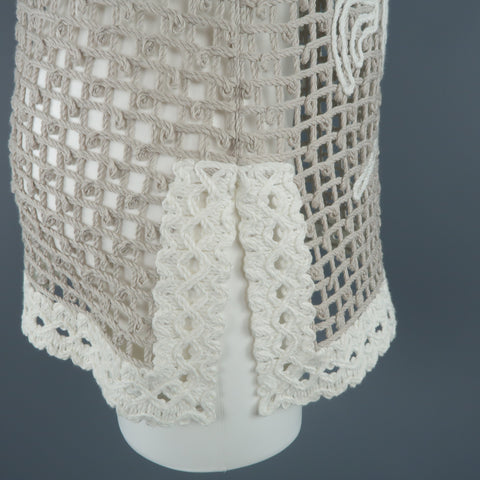 OSCAR DE LA RENTA Size S Taupe & Cream Cotton Crochet Knit Tunic Pullover