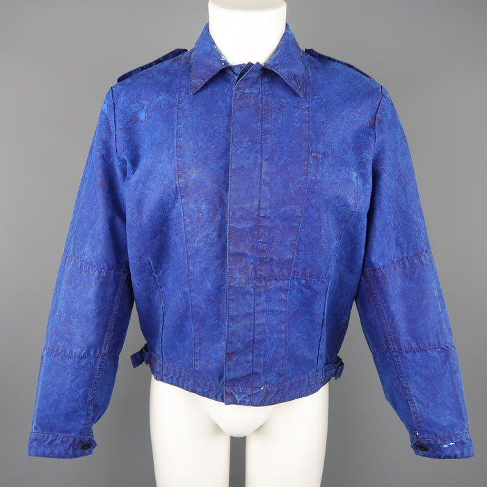 OUR LEGACY 38 Blue Paint Effect Cotton Epaulet Bomber Jacket