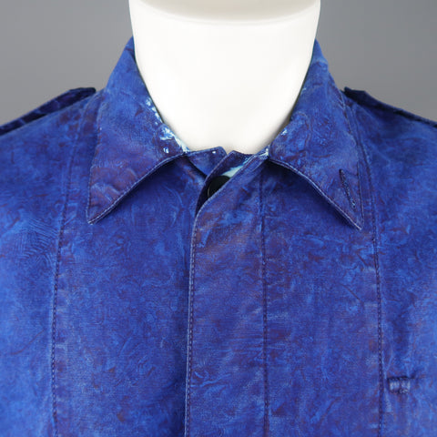 OUR LEGACY 38 Blue Paint Effect Cotton Epaulet Bomber Jacket