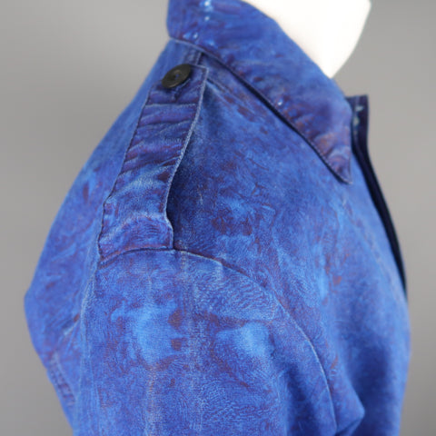 OUR LEGACY 38 Blue Paint Effect Cotton Epaulet Bomber Jacket