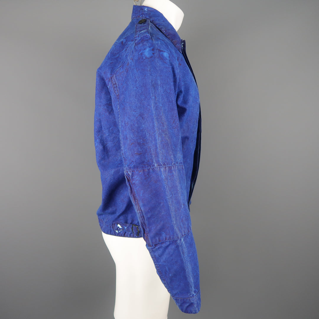 OUR LEGACY 38 Blue Paint Effect Cotton Epaulet Bomber Jacket