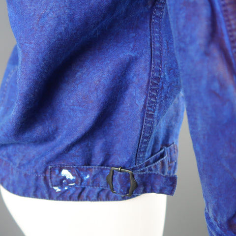 OUR LEGACY 38 Blue Paint Effect Cotton Epaulet Bomber Jacket