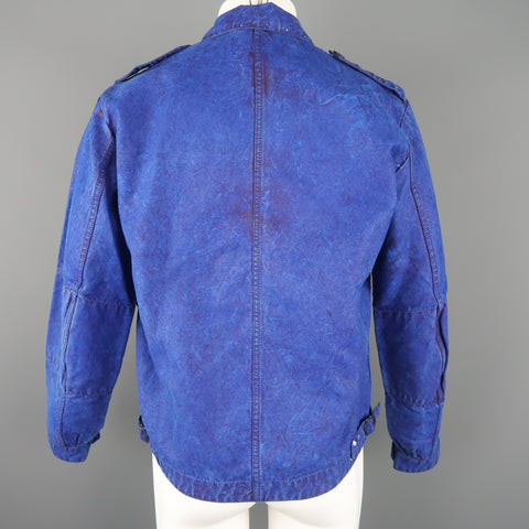 OUR LEGACY 38 Blue Paint Effect Cotton Epaulet Bomber Jacket
