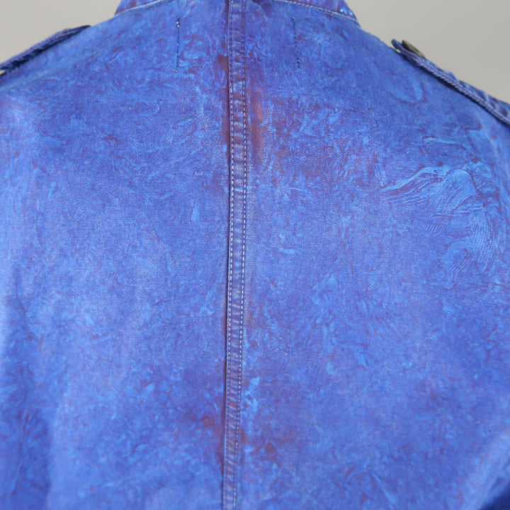 OUR LEGACY 38 Blue Paint Effect Cotton Epaulet Bomber Jacket