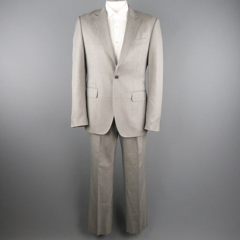 PACO RABANNE 44 Silver Grey Solid Wool Blend Top Stitch Peak Lapel Suit