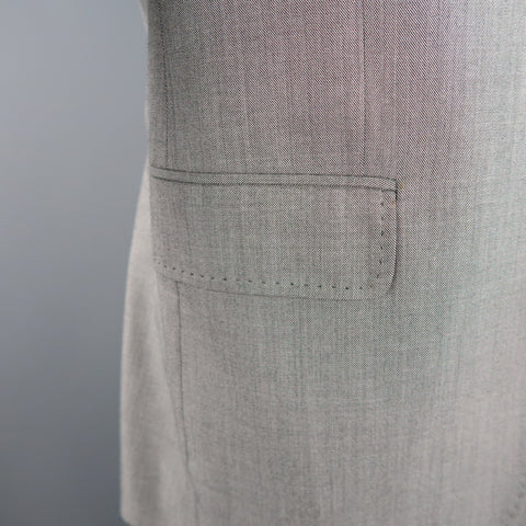PACO RABANNE 44 Silver Grey Solid Wool Blend Top Stitch Peak Lapel Suit
