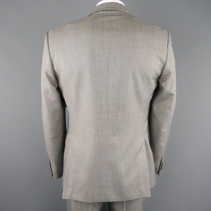 PACO RABANNE 44 Silver Grey Solid Wool Blend Top Stitch Peak Lapel Suit
