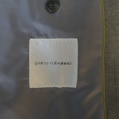 PACO RABANNE 44 Silver Grey Solid Wool Blend Top Stitch Peak Lapel Suit