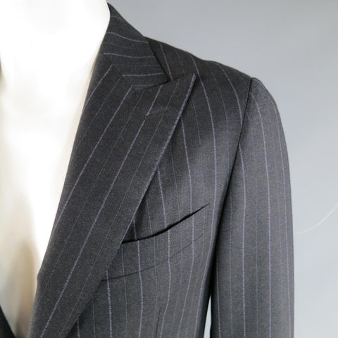 PAL ZILERI 40 Regular Charcoal & Lavender Striped Wool/Cashmere Peak Lapel Suit