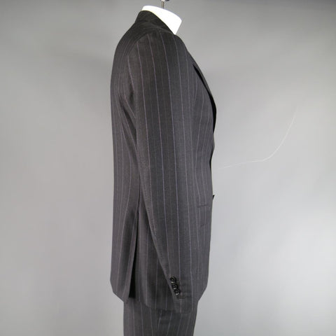 PAL ZILERI 40 Regular Charcoal & Lavender Striped Wool/Cashmere Peak Lapel Suit
