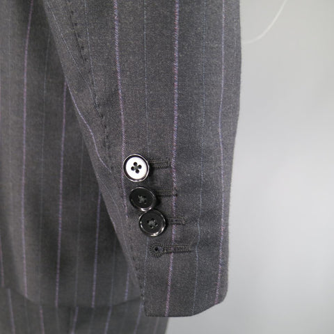 PAL ZILERI 40 Regular Charcoal & Lavender Striped Wool/Cashmere Peak Lapel Suit