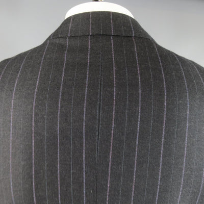 PAL ZILERI 40 Regular Charcoal & Lavender Striped Wool/Cashmere Peak Lapel Suit