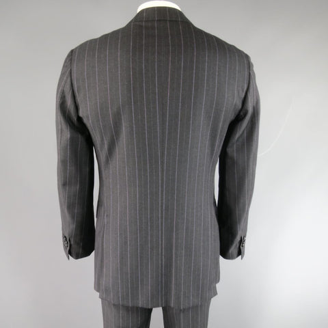 PAL ZILERI 40 Regular Charcoal & Lavender Striped Wool/Cashmere Peak Lapel Suit