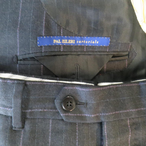 PAL ZILERI 40 Regular Charcoal & Lavender Striped Wool/Cashmere Peak Lapel Suit