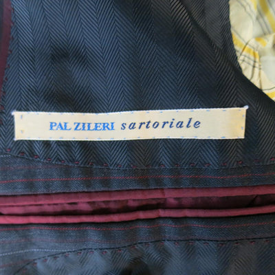 PAL ZILERI 40 Regular Charcoal Red & Burgundy Striped Wool Peak Lapel Suit