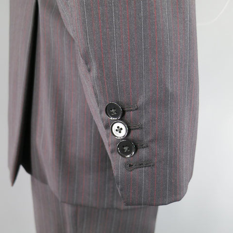 PAL ZILERI 40 Regular Charcoal Red & Burgundy Striped Wool Peak Lapel Suit