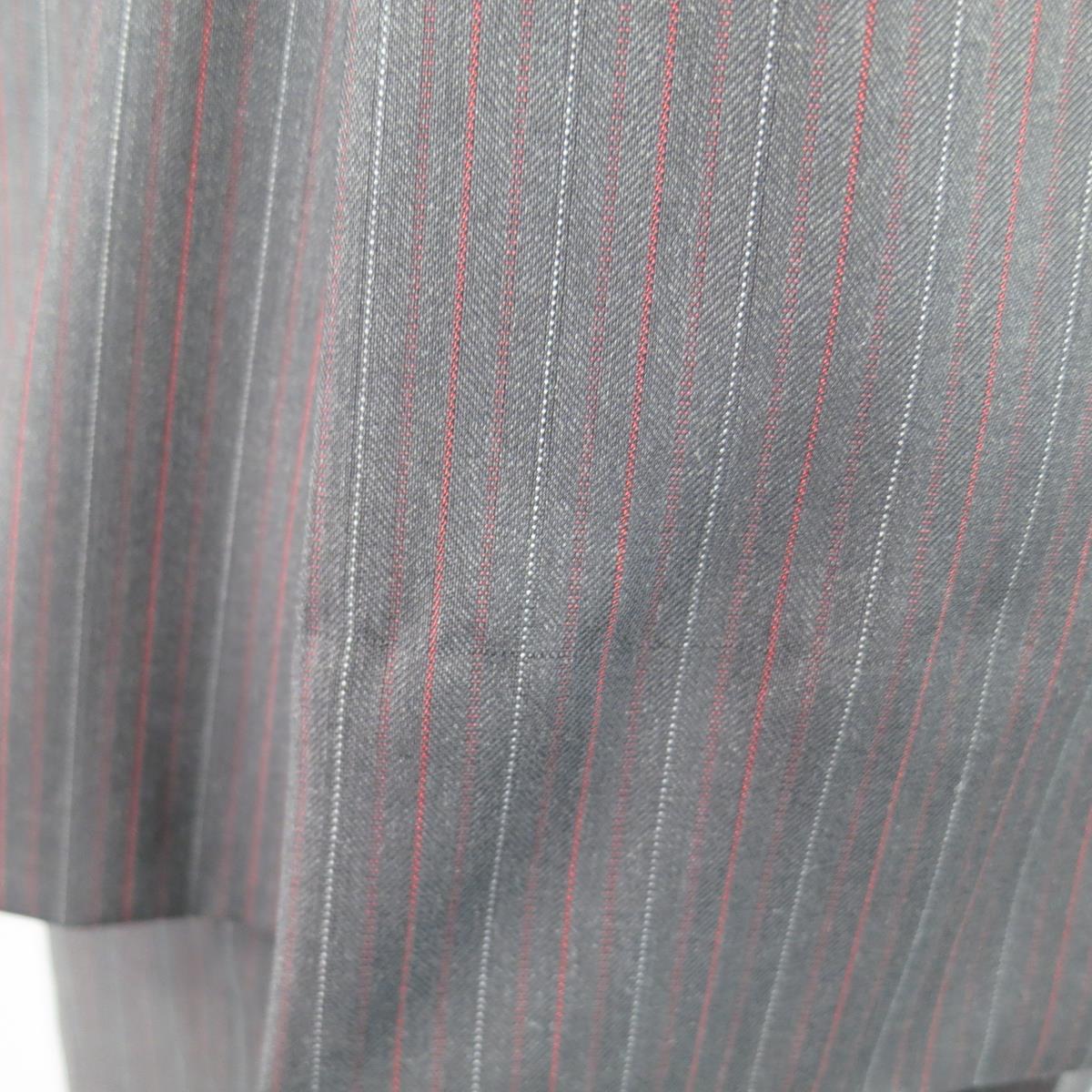 PAL ZILERI 40 Regular Charcoal Red & Burgundy Striped Wool Peak Lapel Suit