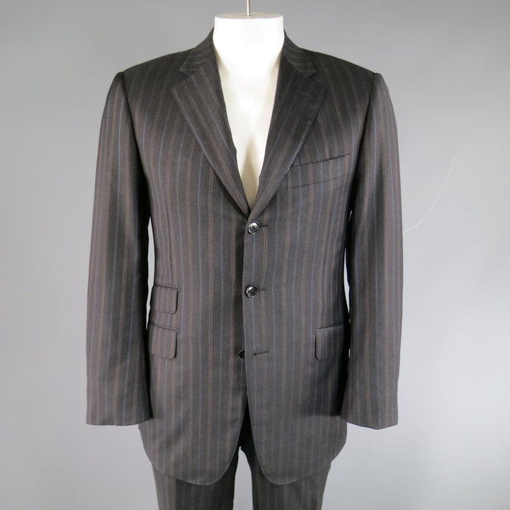 PAL ZILERI 40 Regular Charcoal Striped Wool 3 Button Notch Lapel Suit
