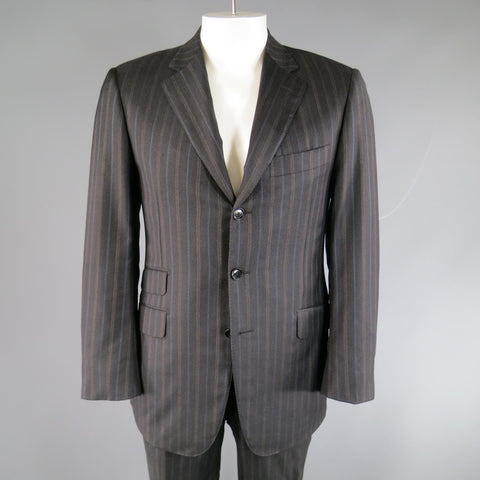 PAL ZILERI 40 Regular Charcoal Striped Wool 3 Button Notch Lapel Suit